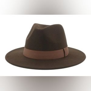 Forbustie brown wool felt wide brim Fedora hat men & women